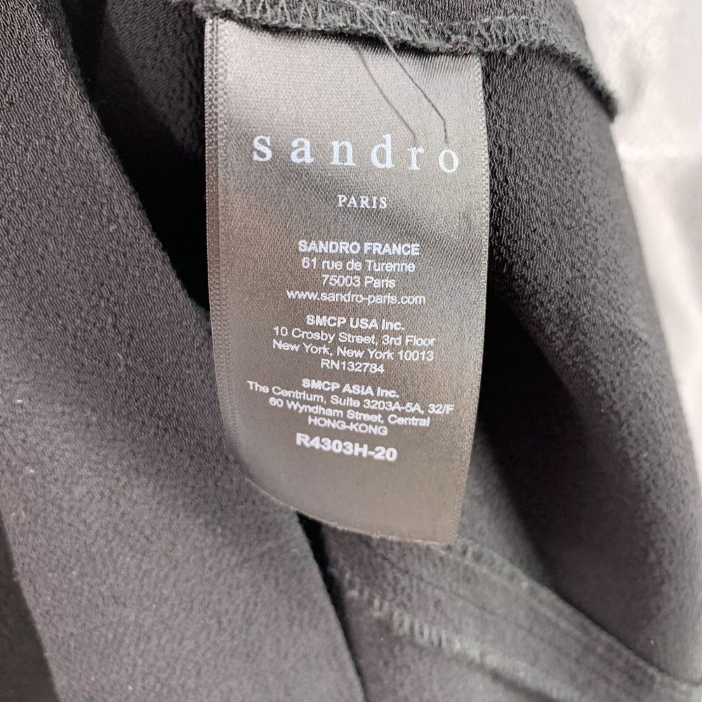SANDRO Black Viscose Crepe Exposed Zipper Flutter Sleeve Dress Size 2 - Picture 7 of 7